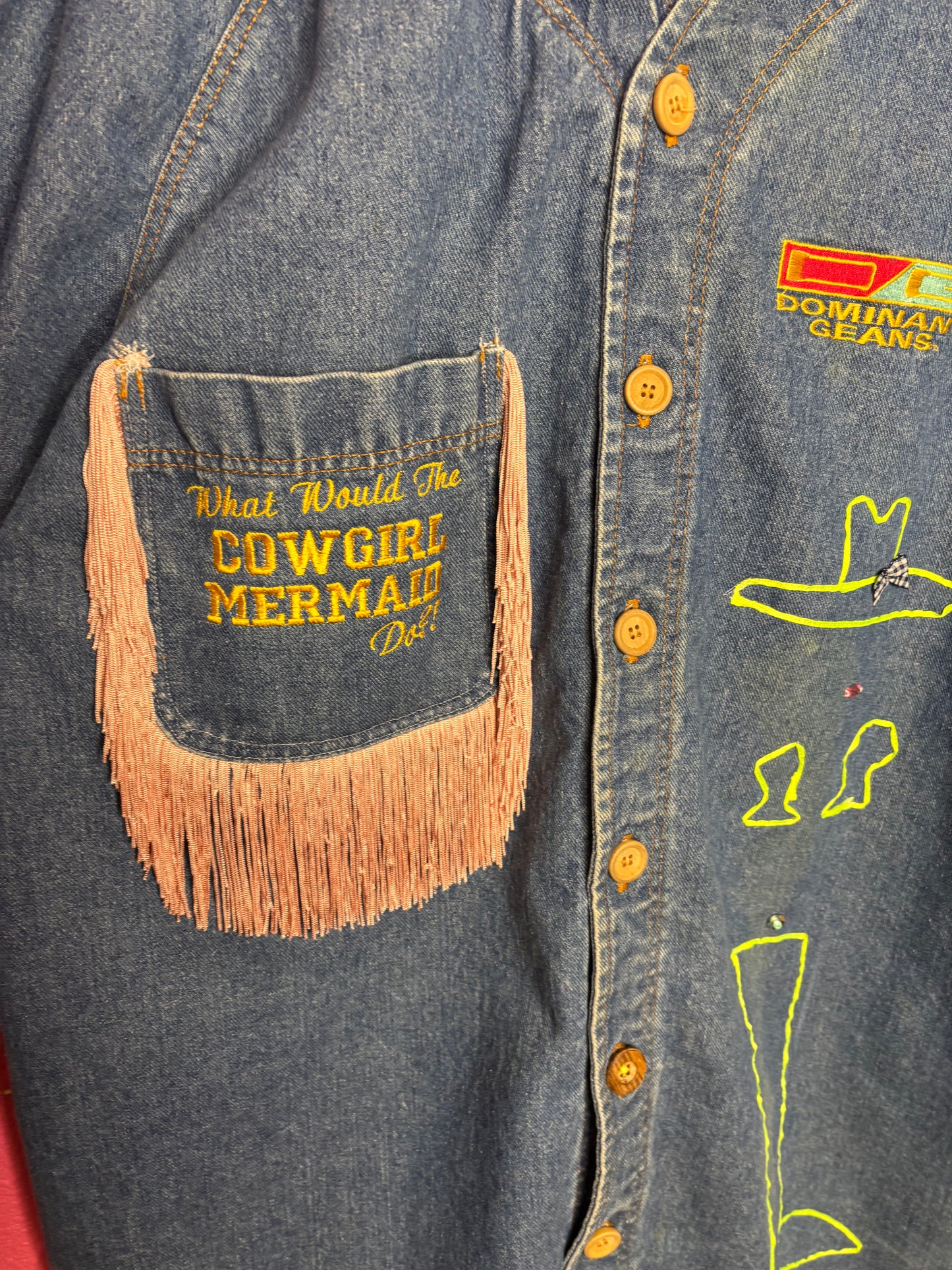Fringe Denim Baseball Shirt