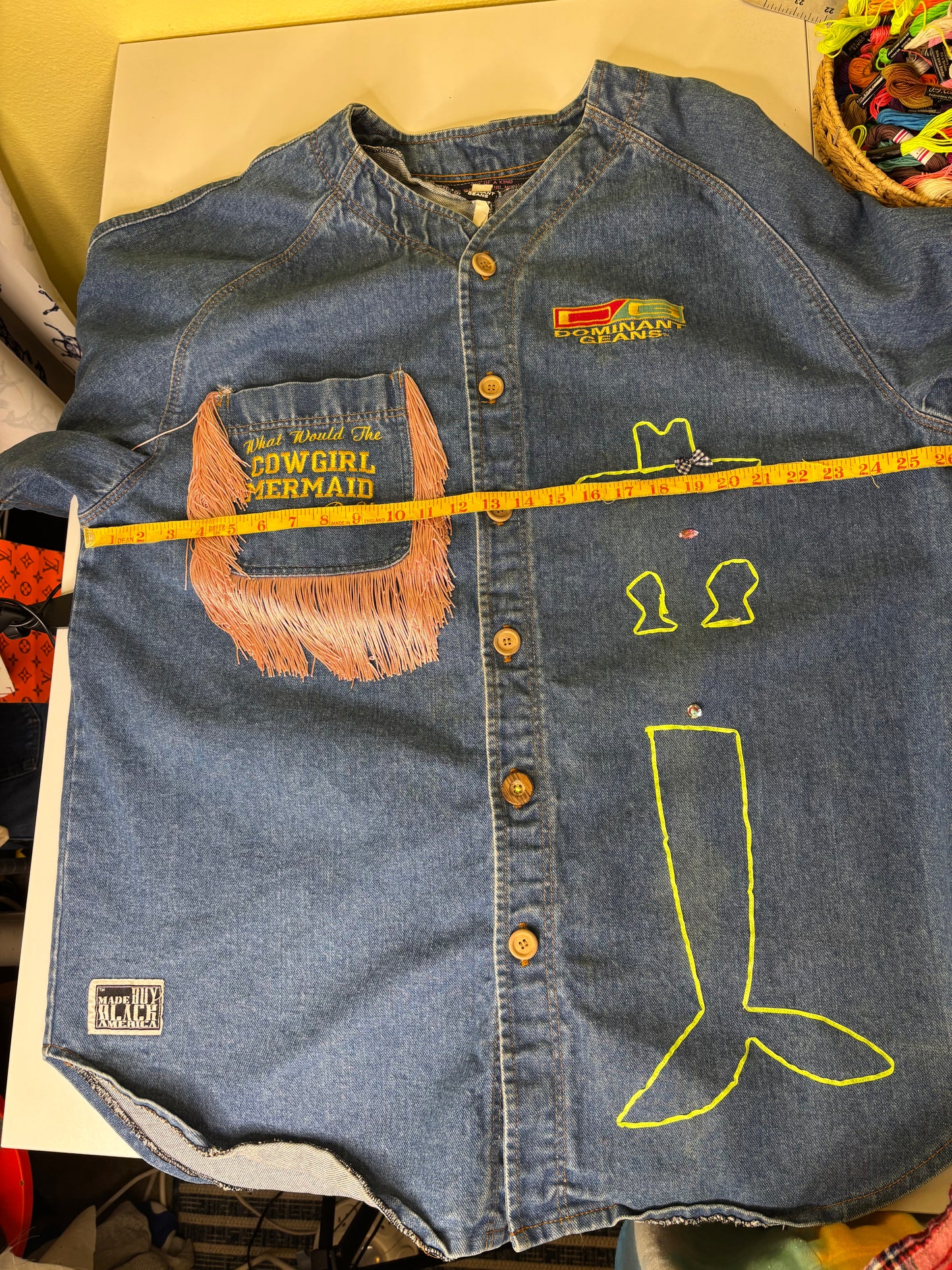 Fringe Denim Baseball Shirt