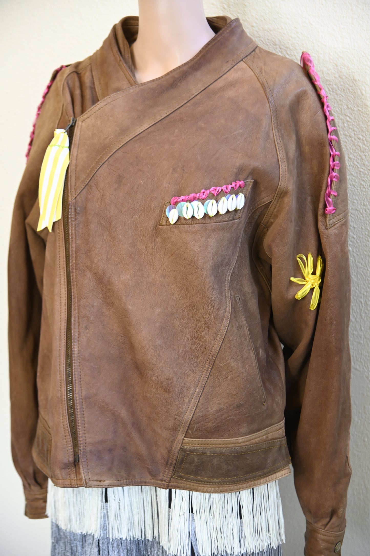 Seashell Leather Moto Jacket