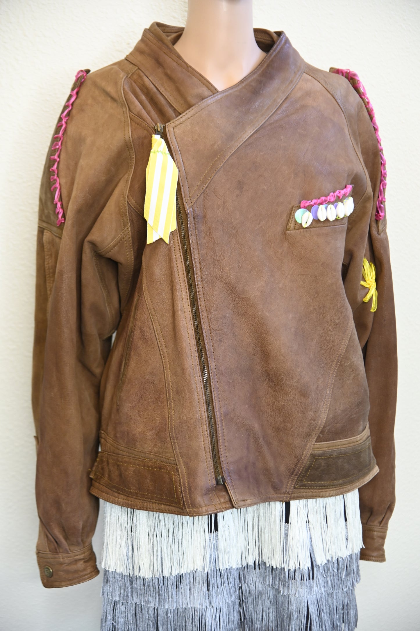Seashell Leather Moto Jacket