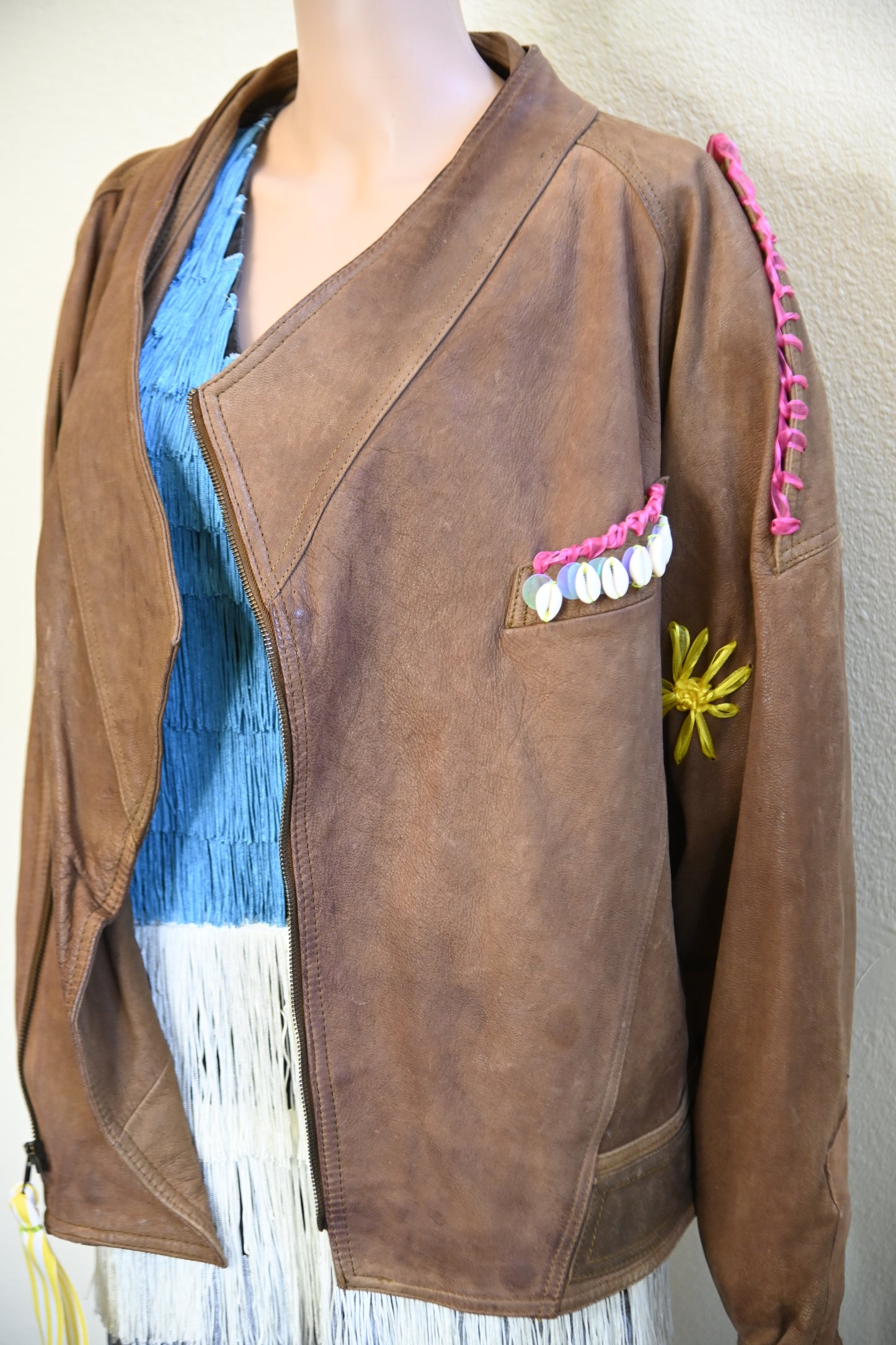Seashell Leather Moto Jacket