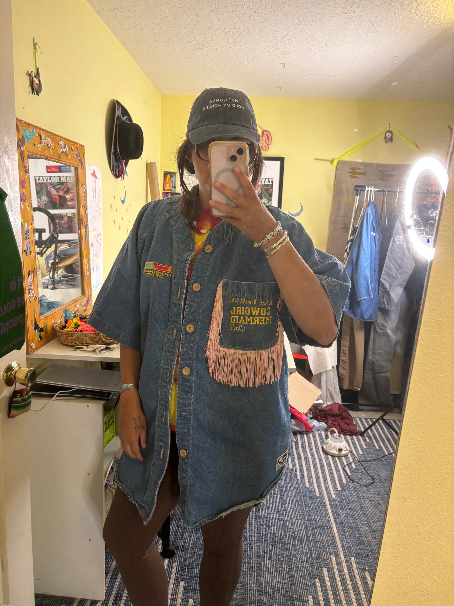 Fringe Denim Baseball Shirt
