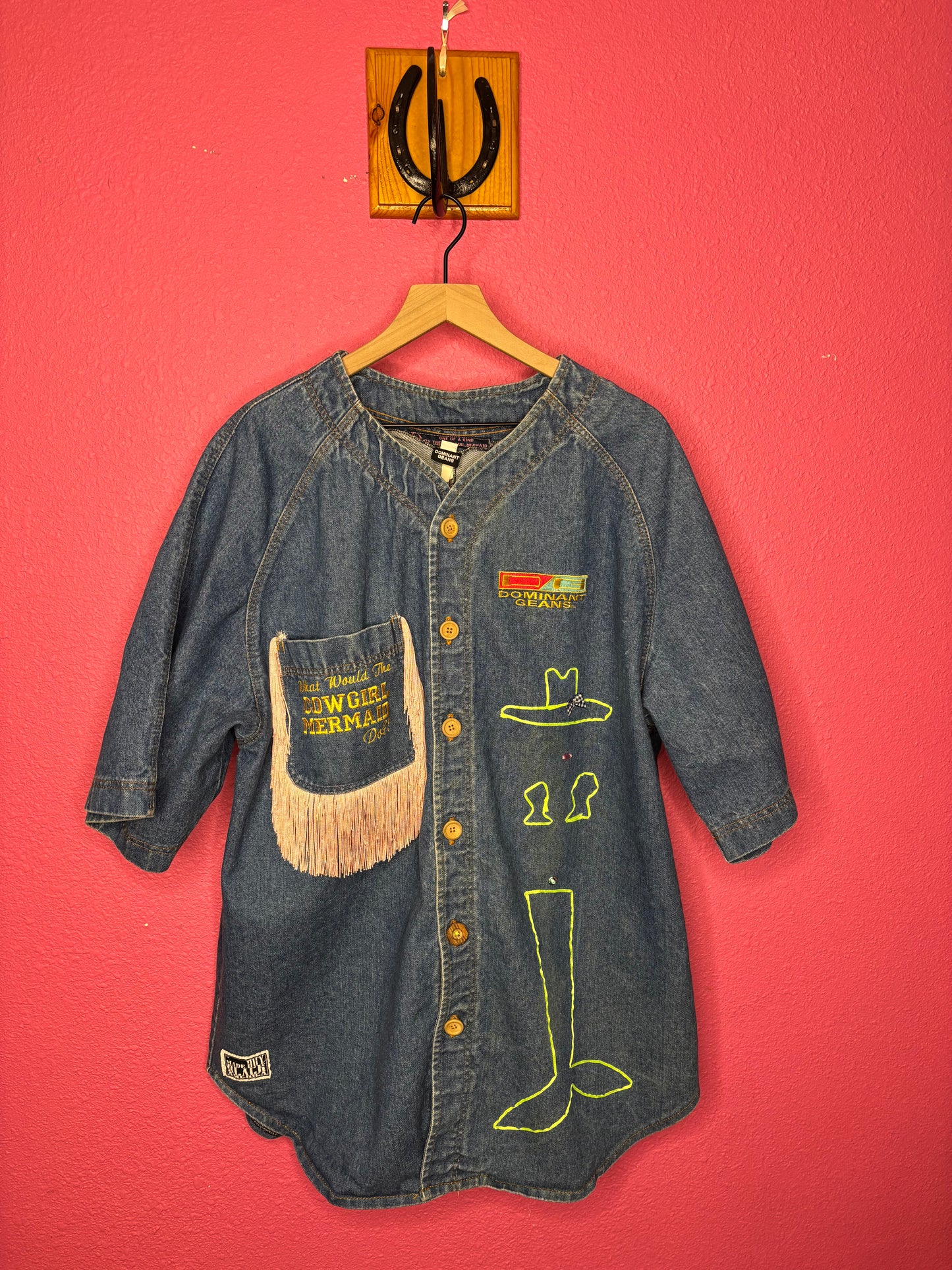 Fringe Denim Baseball Shirt