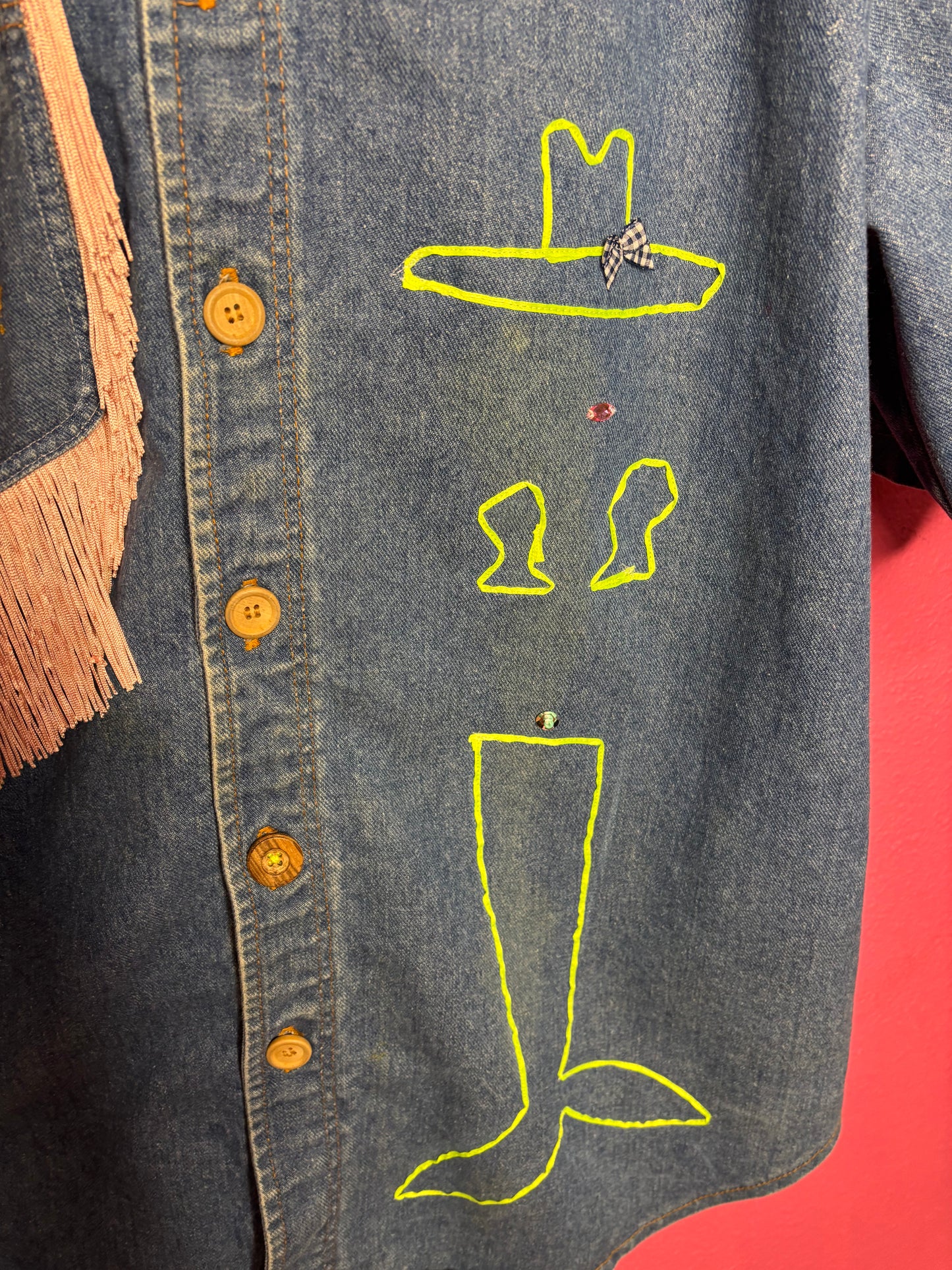 Fringe Denim Baseball Shirt