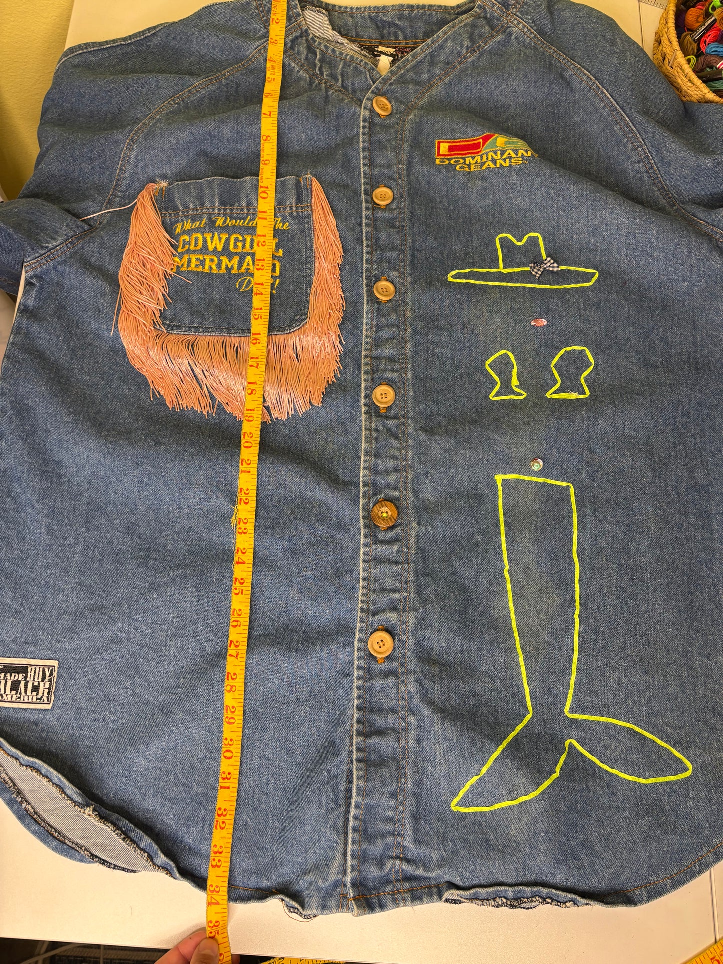Fringe Denim Baseball Shirt