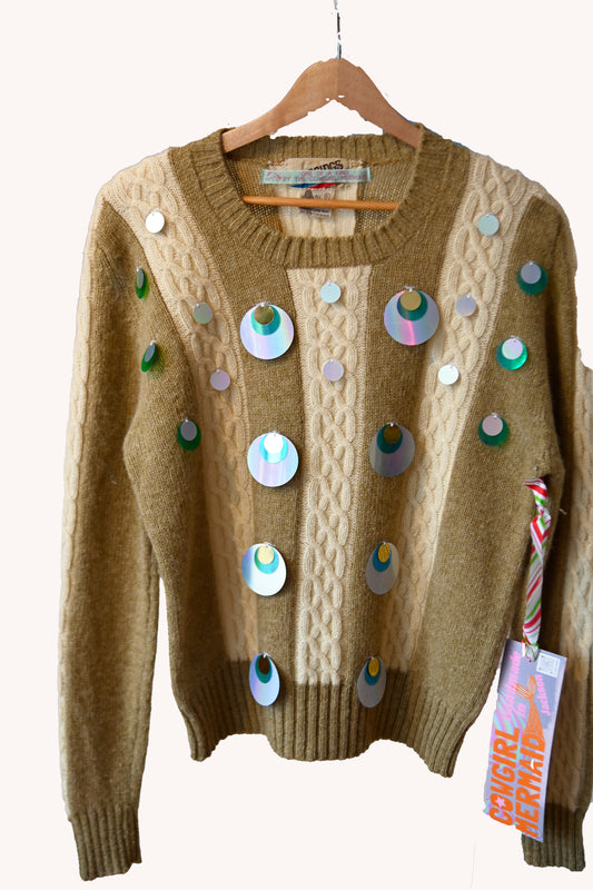 Sequin Wool Cable Sweater