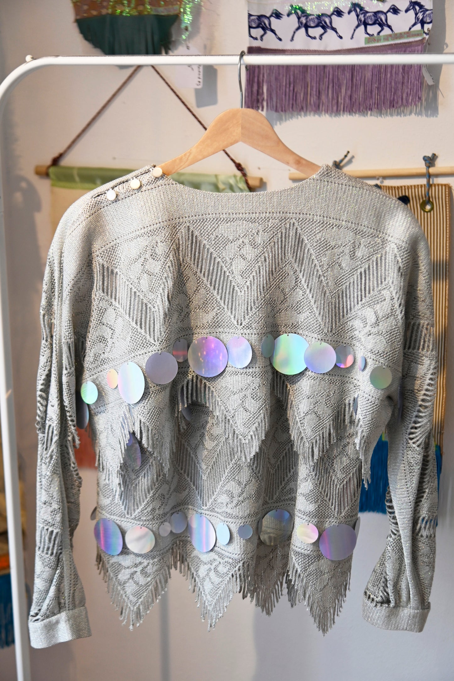 Sequin Silver Knit Top